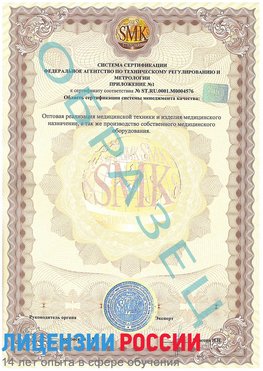 Образец сертификата соответствия (приложение) Балашов Сертификат ISO 13485
